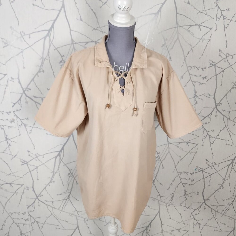Seaspice Beige Peruvian Cotton Drawstring Collar Tunic